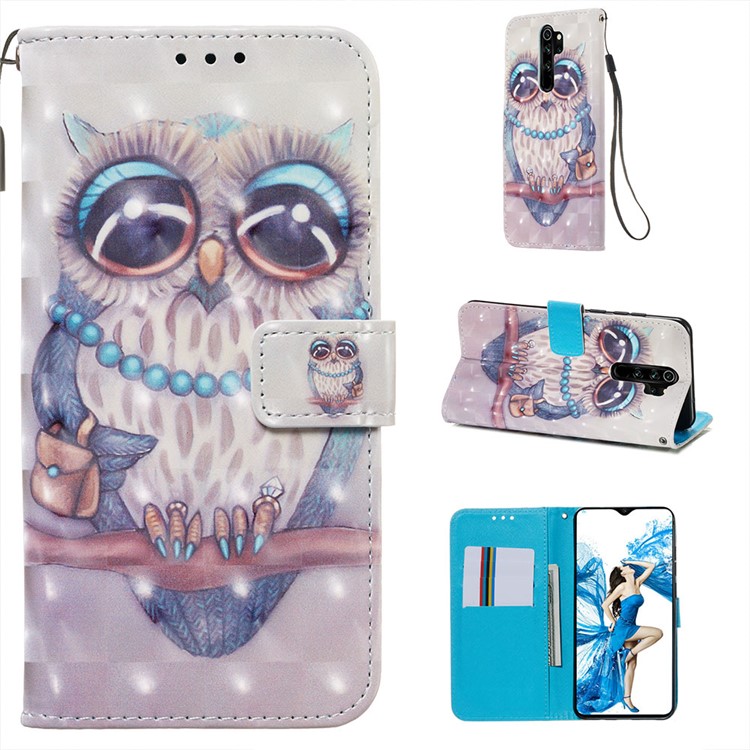 Pattern Printing PU Leather Wallet Phone Case with Strap for Xiaomi Redmi Note 8 Pro - Owl-1