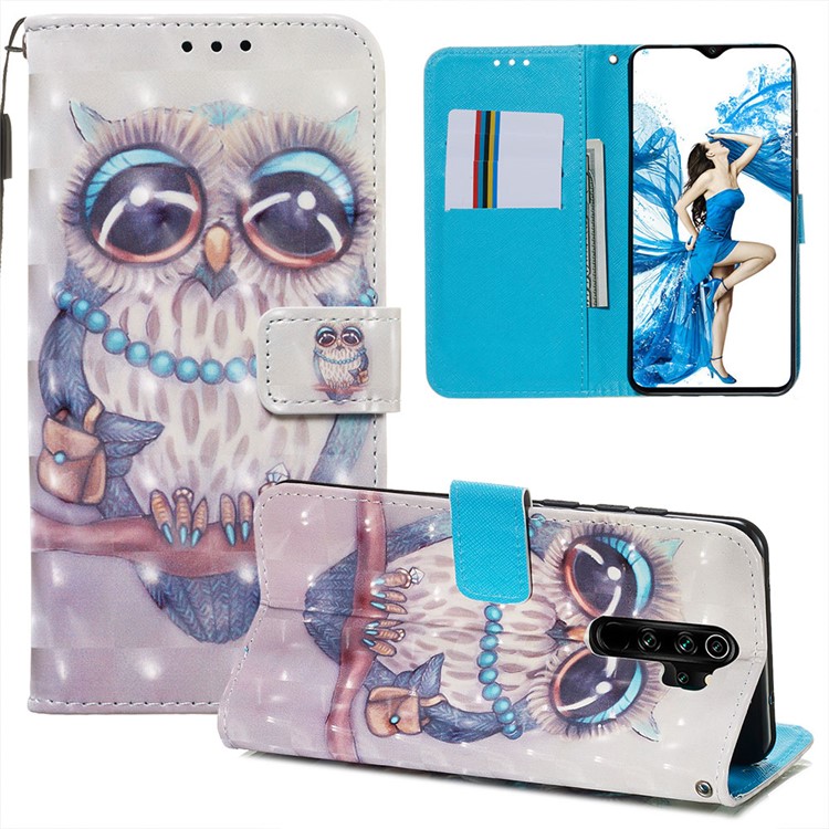 Pattern Printing PU Leather Wallet Phone Case with Strap for Xiaomi Redmi Note 8 Pro - Owl-2