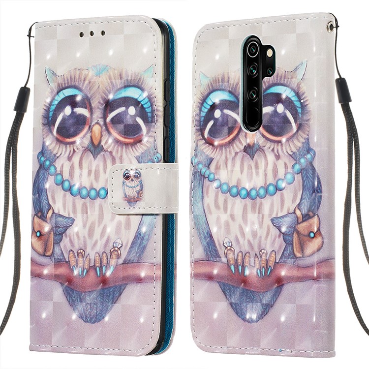 Pattern Printing PU Leather Wallet Phone Case with Strap for Xiaomi Redmi Note 8 Pro - Owl-3
