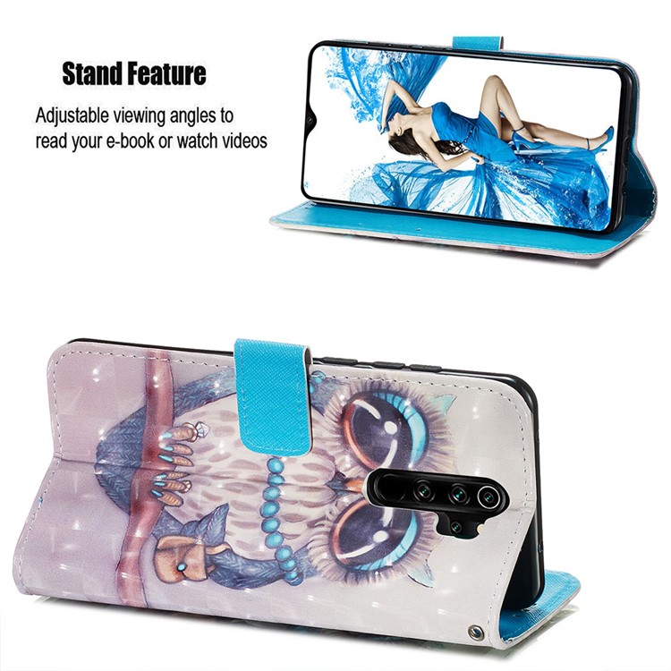 Pattern Printing PU Leather Wallet Phone Case with Strap for Xiaomi Redmi Note 8 Pro - Owl-5