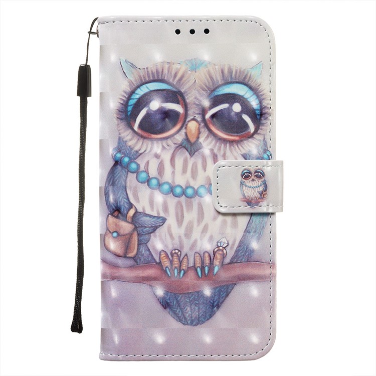 Pattern Printing PU Leather Wallet Phone Case with Strap for Xiaomi Redmi Note 8 Pro - Owl-7