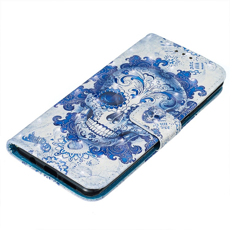 Pattern Printing PU Leather Wallet Phone Case with Strap for Xiaomi Redmi Note 8 Pro - Flowered Skull-4