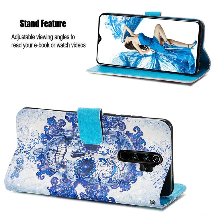 Pattern Printing PU Leather Wallet Phone Case with Strap for Xiaomi Redmi Note 8 Pro - Flowered Skull-5