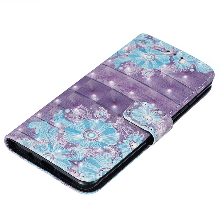 Pattern Printing PU Leather Wallet Phone Case with Strap for Xiaomi Redmi Note 8 Pro - Blue Flower-4