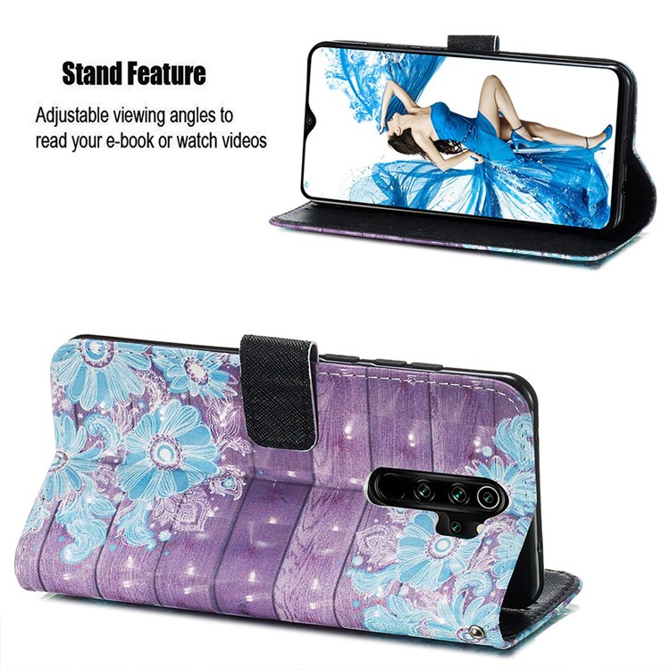 Pattern Printing PU Leather Wallet Phone Case with Strap for Xiaomi Redmi Note 8 Pro - Blue Flower-5