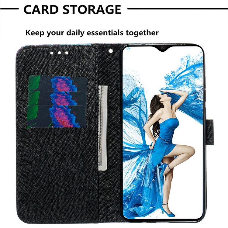 Pattern Printing PU Leather Wallet Phone Case with Strap for Xiaomi Redmi Note 8 Pro - Blue Flower-6