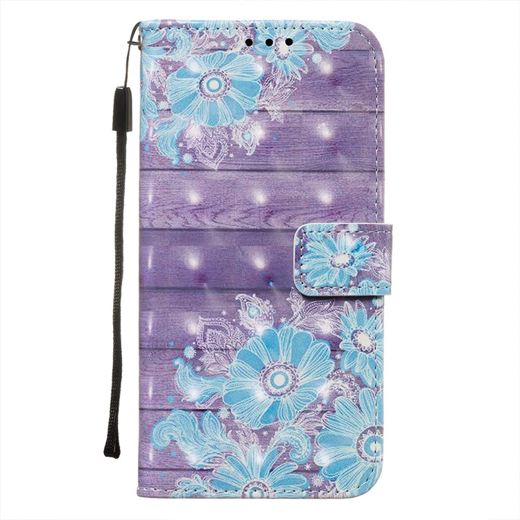 Pattern Printing PU Leather Wallet Phone Case with Strap for Xiaomi Redmi Note 8 Pro - Blue Flower-7