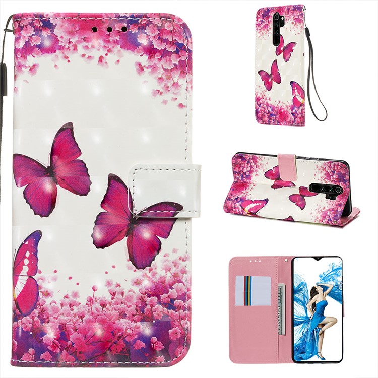 Pattern Printing PU Leather Wallet Phone Case with Strap for Xiaomi Redmi Note 8 Pro - Butterflies-1