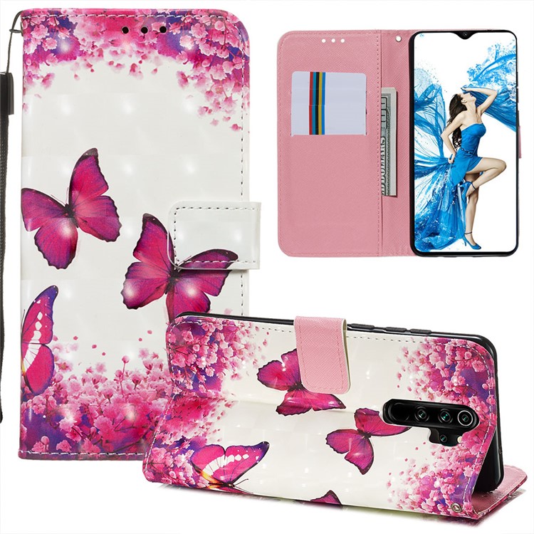 Pattern Printing PU Leather Wallet Phone Case with Strap for Xiaomi Redmi Note 8 Pro - Butterflies-2