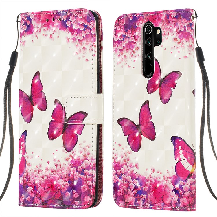Pattern Printing PU Leather Wallet Phone Case with Strap for Xiaomi Redmi Note 8 Pro - Butterflies-3