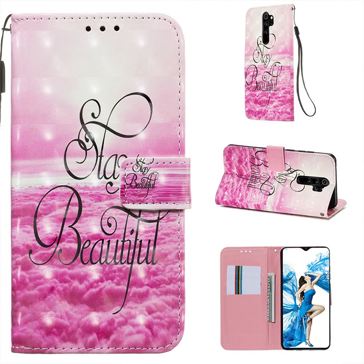 Pattern Printing PU Leather Wallet Phone Case with Strap for Xiaomi Redmi Note 8 Pro - Stay Beautiful-1