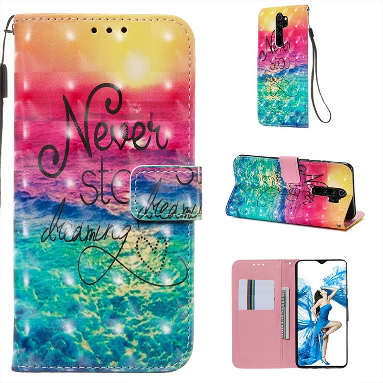 Pattern Printing PU Leather Wallet Phone Case with Strap for Xiaomi Redmi Note 8 Pro - Never Stop Dreaming-1