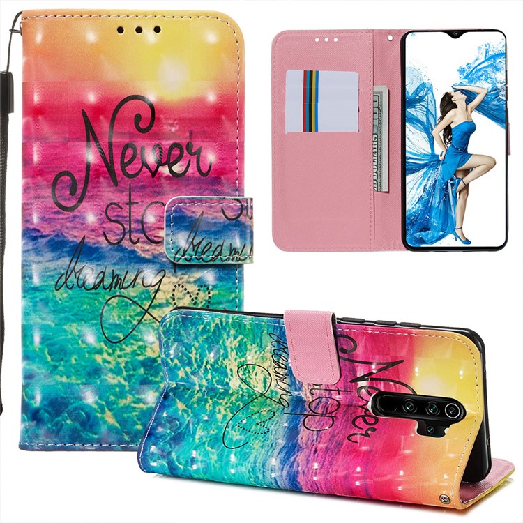 Pattern Printing PU Leather Wallet Phone Case with Strap for Xiaomi Redmi Note 8 Pro - Never Stop Dreaming-2
