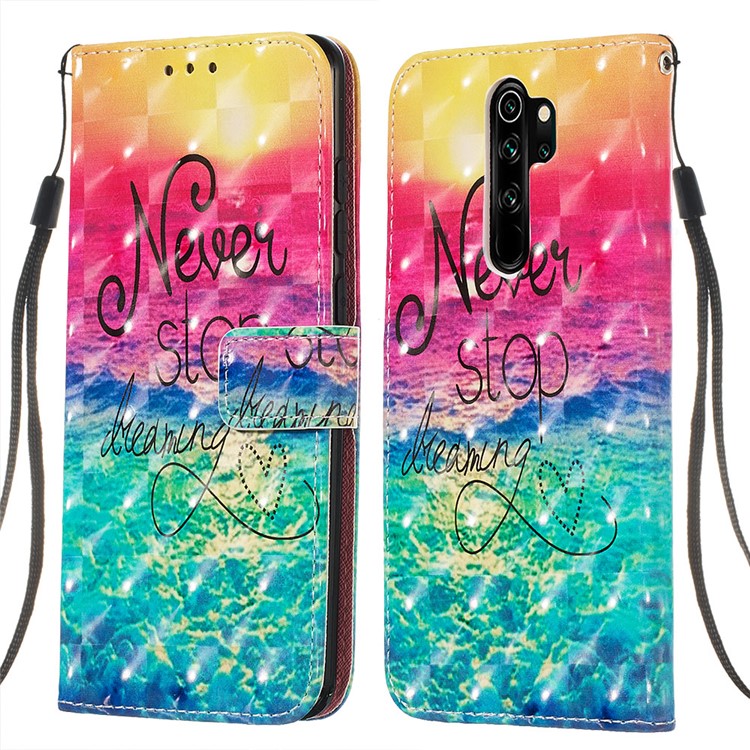 Pattern Printing PU Leather Wallet Phone Case with Strap for Xiaomi Redmi Note 8 Pro - Never Stop Dreaming-3