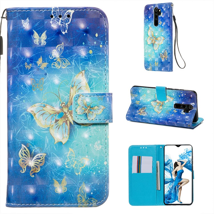 Pattern Printing PU Leather Wallet Phone Case with Strap for Xiaomi Redmi Note 8 Pro - Gold Butterflies-1