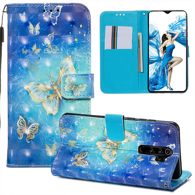 Pattern Printing PU Leather Wallet Phone Case with Strap for Xiaomi Redmi Note 8 Pro - Gold Butterflies-2
