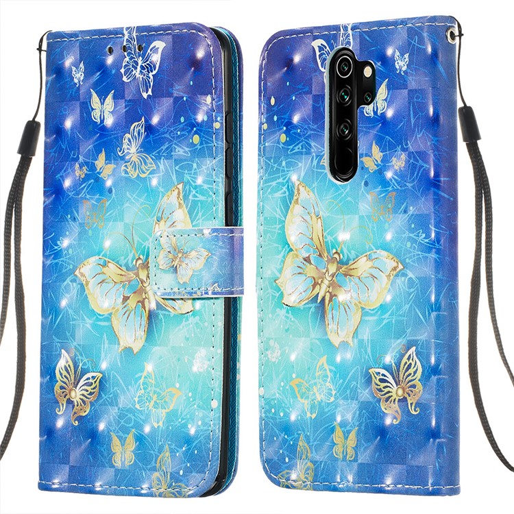 Pattern Printing PU Leather Wallet Phone Case with Strap for Xiaomi Redmi Note 8 Pro - Gold Butterflies-3