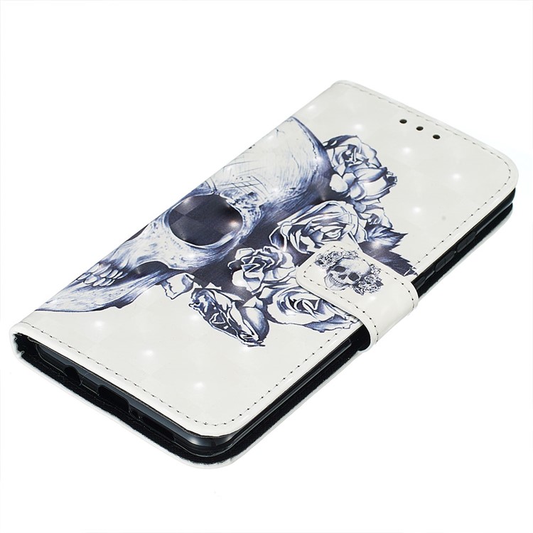 Pattern Printing PU Leather Wallet Phone Case with Strap for Xiaomi Redmi Note 8 Pro - Skull and Rose-4