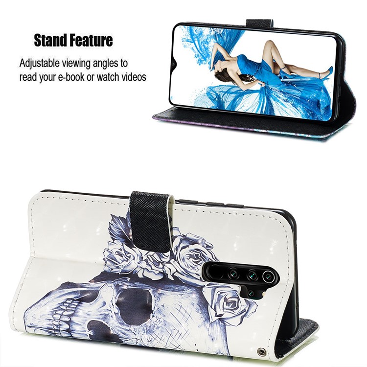 Pattern Printing PU Leather Wallet Phone Case with Strap for Xiaomi Redmi Note 8 Pro - Skull and Rose-5