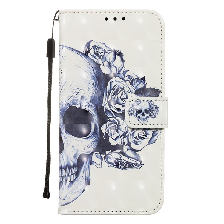 Pattern Printing PU Leather Wallet Phone Case with Strap for Xiaomi Redmi Note 8 Pro - Skull and Rose-7