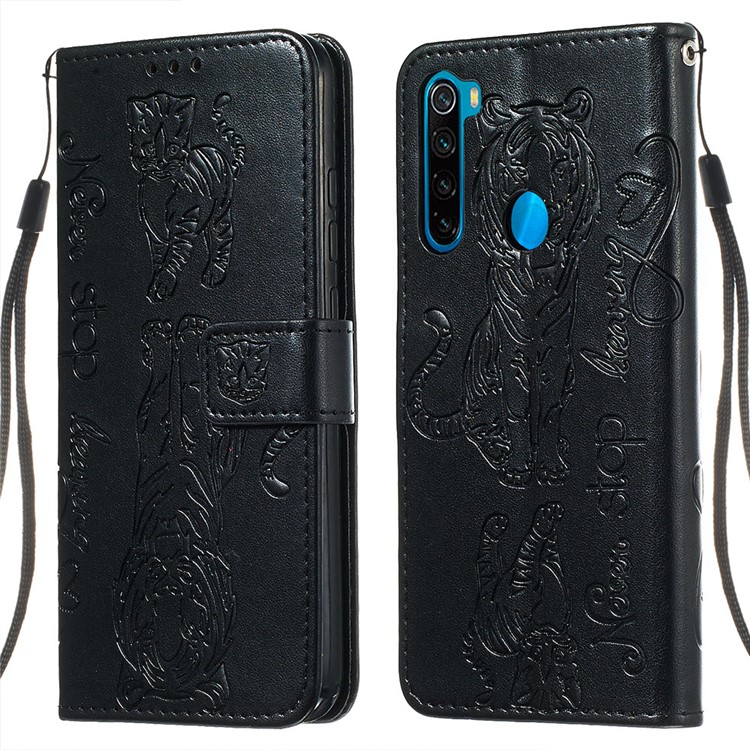 Imprint Tiger Leather Wallet Stand Phone Cover Case with Lanyard for Xiaomi Redmi Note 8 - Black-5