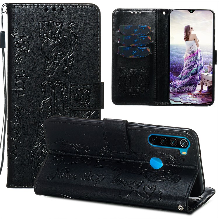 Imprint Tiger Leather Wallet Stand Phone Cover Case with Lanyard for Xiaomi Redmi Note 8 - Black-6