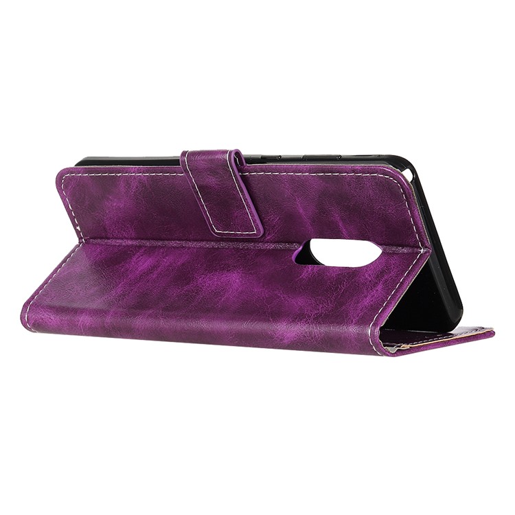 Crazy Horse Skin Leather Wallet Stand Shell Case for Xiaomi Redmi 8 - Purple-4