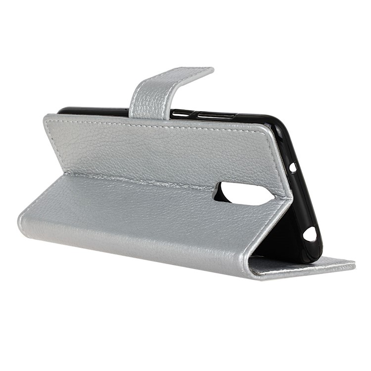 Litchi Surface Leather Shell Cover with Wallet Stand for Xiaomi Redmi 8 - Silver-4