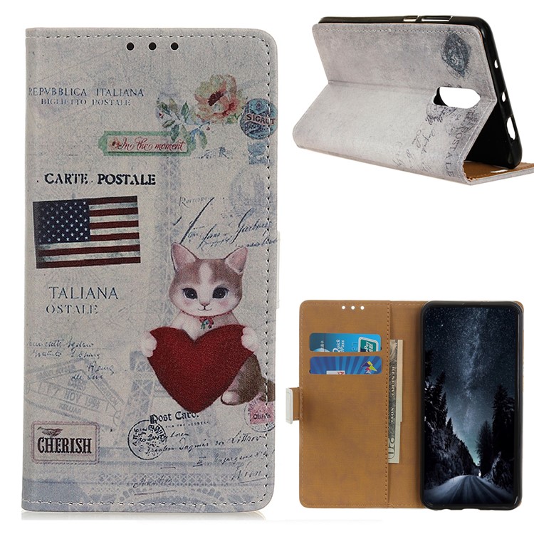 Printing Leather Wallet Shell Case for Xiaomi Redmi 8 - Cat Holding Heart-1