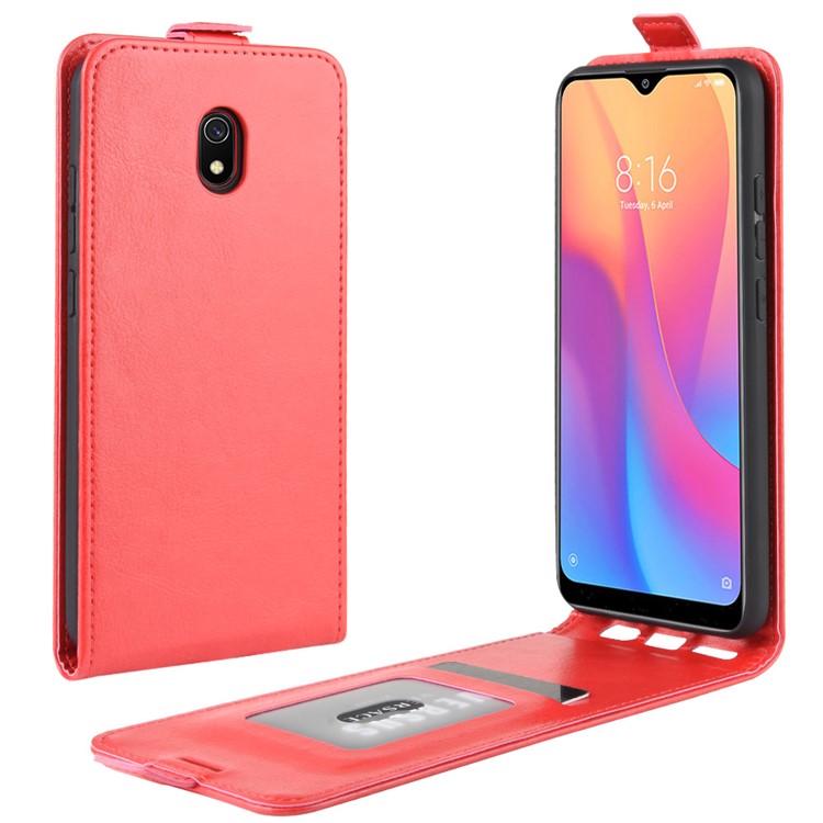 Crazy Horse Vertical Flip Leather Phone Cover with Card Slot for Xiaomi Redmi 8A - Red-1