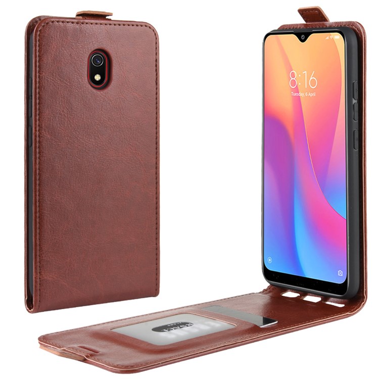 Crazy Horse Vertical Flip Leather Phone Cover with Card Slot for Xiaomi Redmi 8A - Brown-1