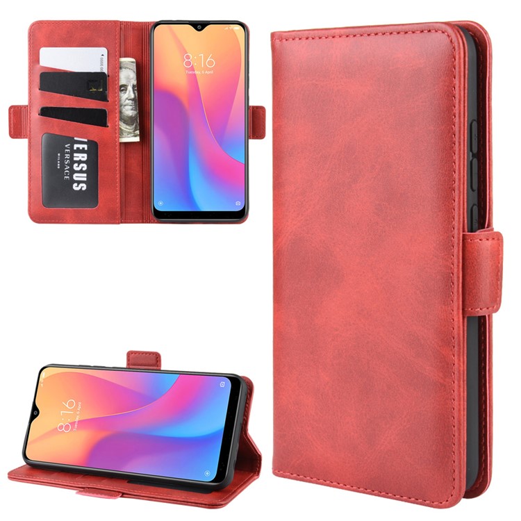 Magnet Adsorption Leather Wallet Phone Stand Case for Xiaomi Redmi 8A - Red-1