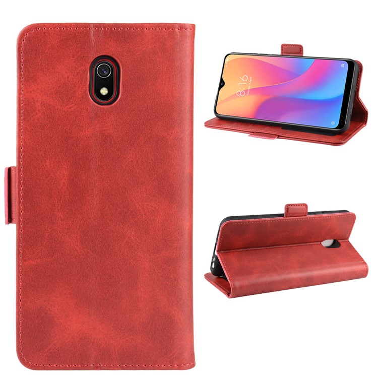 Magnet Adsorption Leather Wallet Phone Stand Case for Xiaomi Redmi 8A - Red-2