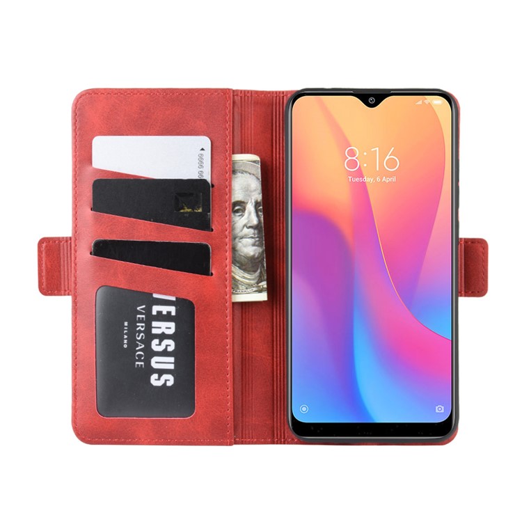 Magnet Adsorption Leather Wallet Phone Stand Case for Xiaomi Redmi 8A - Red-5