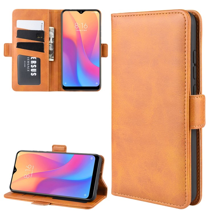 Magnet Adsorption Leather Wallet Phone Stand Case for Xiaomi Redmi 8A - Brown-1