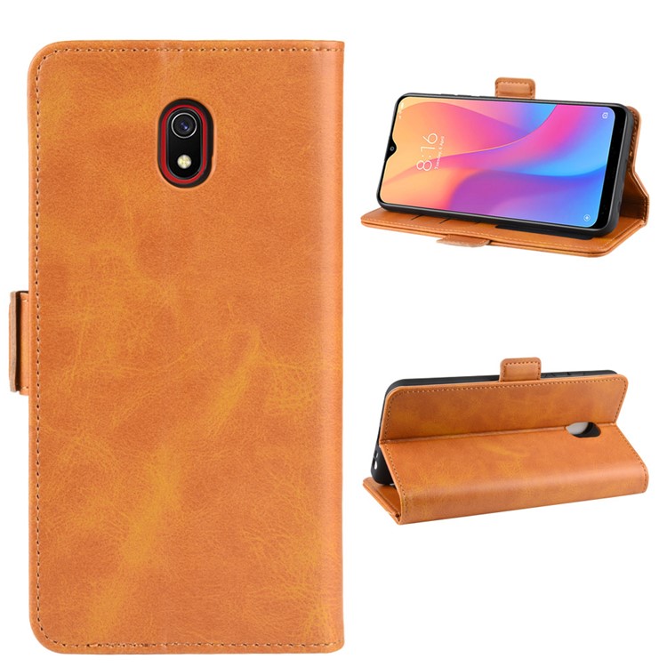 Magnet Adsorption Leather Wallet Phone Stand Case for Xiaomi Redmi 8A - Brown-2