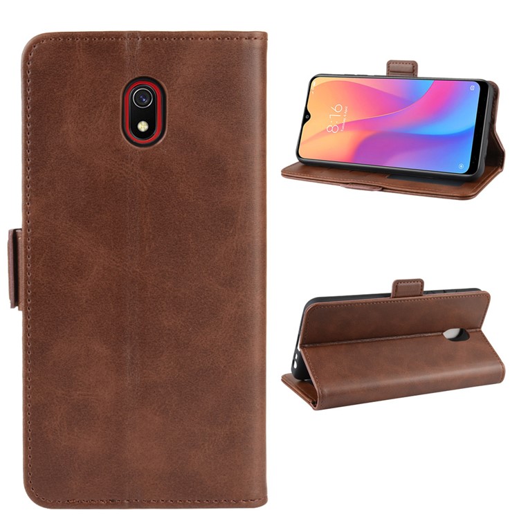Magnet Adsorption Leather Wallet Phone Stand Case for Xiaomi Redmi 8A - Coffee-2
