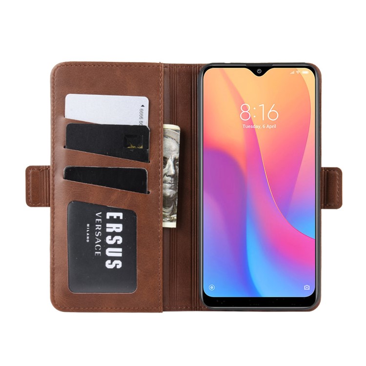 Magnet Adsorption Leather Wallet Phone Stand Case for Xiaomi Redmi 8A - Coffee-5