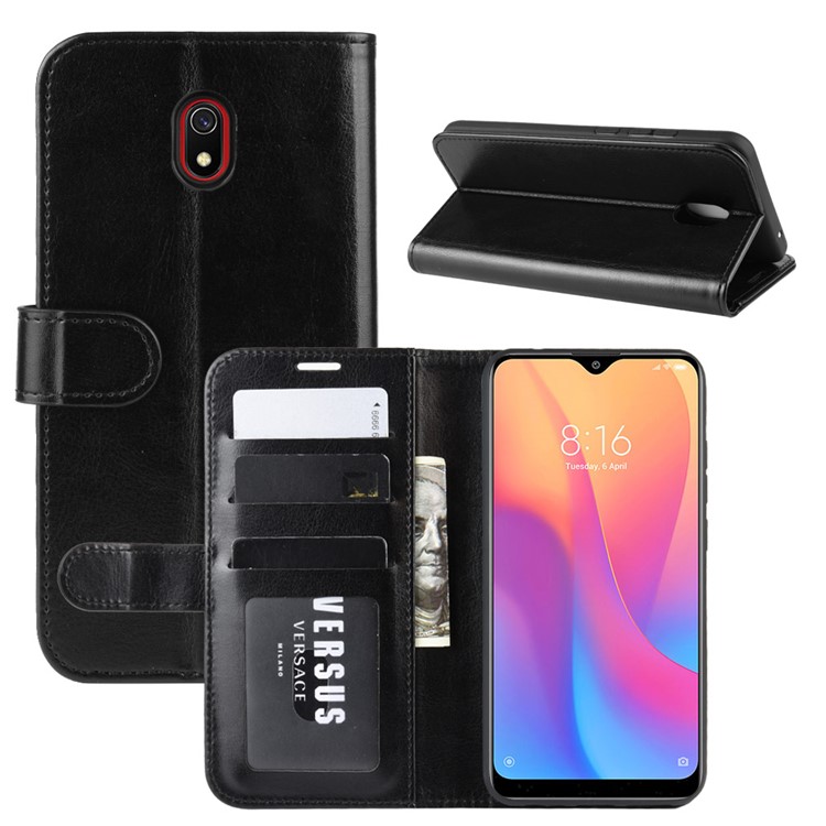 Crazy Horse Wallet Leather Stand Case for Xiaomi Redmi 8A - Black-1