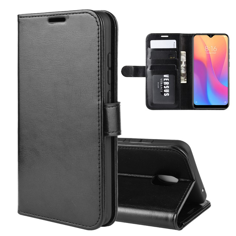 Crazy Horse Wallet Leather Stand Case for Xiaomi Redmi 8A - Black-2
