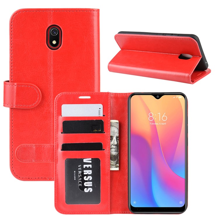 Crazy Horse Wallet Leather Stand Case for Xiaomi Redmi 8A - Red-1