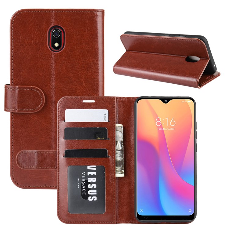 Crazy Horse Wallet Leather Stand Case for Xiaomi Redmi 8A - Brown-1