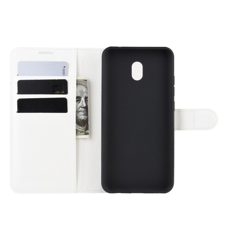 Litchi Skin Wallet Leather Stand Phone Mobile Casing Cover for Xiaomi Redmi 8A - White-4