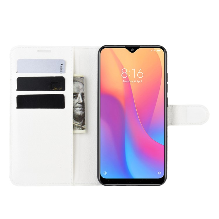 Litchi Skin Wallet Leather Stand Phone Mobile Casing Cover for Xiaomi Redmi 8A - White-5