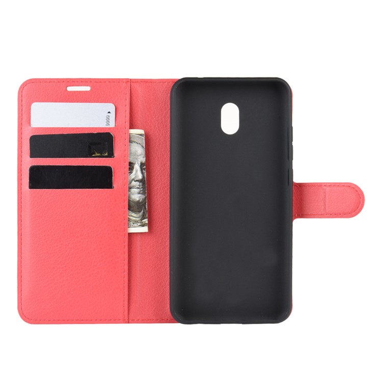 Litchi Skin Wallet Leather Stand Phone Mobile Casing Cover for Xiaomi Redmi 8A - Red-4