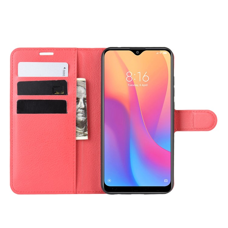 Litchi Skin Wallet Leather Stand Phone Mobile Casing Cover for Xiaomi Redmi 8A - Red-5