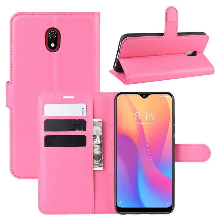 Litchi Skin Wallet Leather Stand Phone Mobile Casing Cover for Xiaomi Redmi 8A - Rose-1
