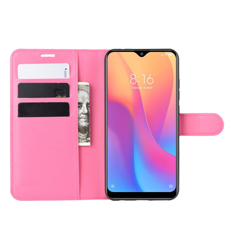 Litchi Skin Wallet Leather Stand Phone Mobile Casing Cover for Xiaomi Redmi 8A - Rose-5