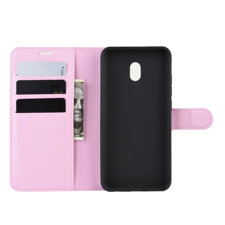 Litchi Skin Wallet en Cuir Stand Téléphone Couverture de Boîtier Mobile Pour Xiaomi Redmi 8a - Rose