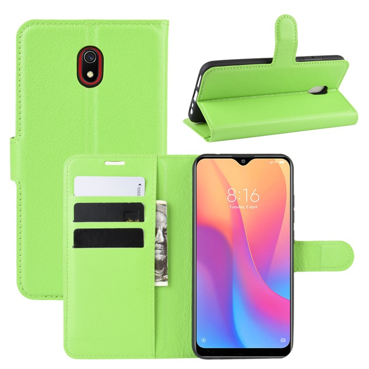 Litchi Skin Wallet Leather Stand Phone Mobile Casing Cover for Xiaomi Redmi 8A - Green-1